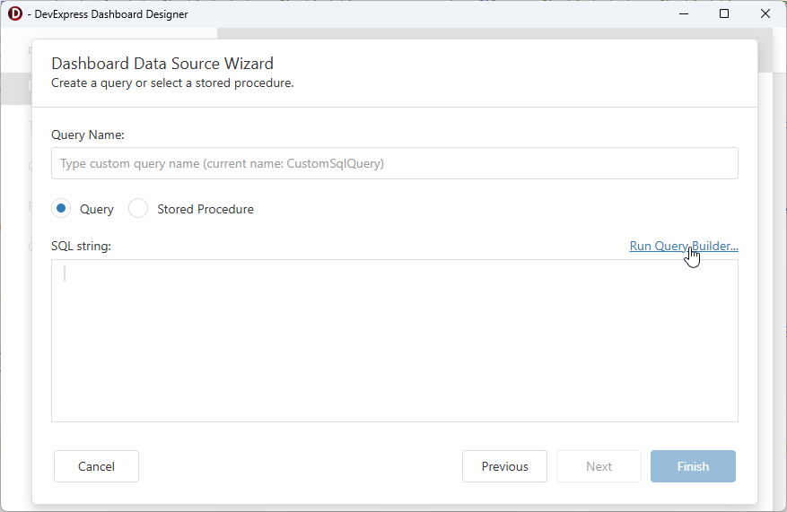 VCL Backend: Dashboard Designer - The Run Query Builder Option