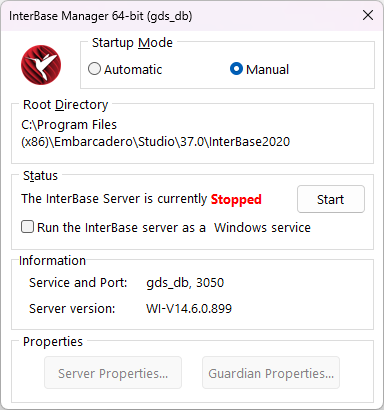 VCL Backend: Stop Services in the Interbase Manager