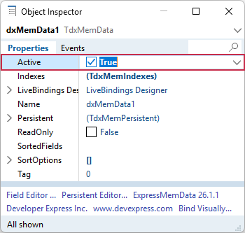 DevExpress Dashboards & DevExpress Reports for Delphi/C++Builder: Enable the Memory-Based Dataset