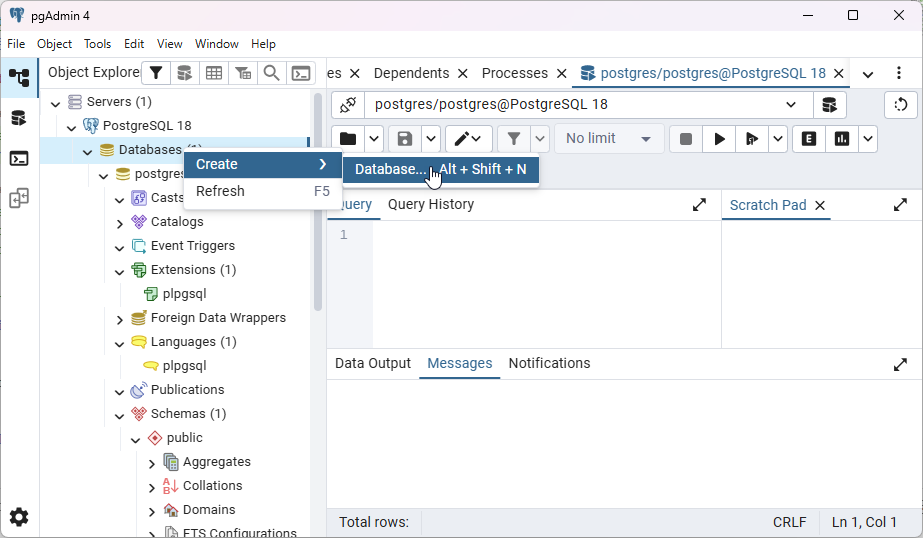 VCL Backend: Create a New Database