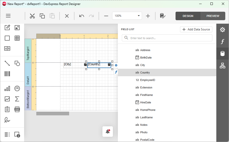 DevExpress Reports for Delphi/C++Builder: Place Dataset Fields onto the Report Layout