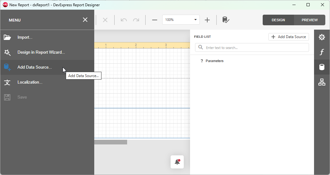 DevExpress Reports for Delphi/C++Builder: The Report Designer Menu