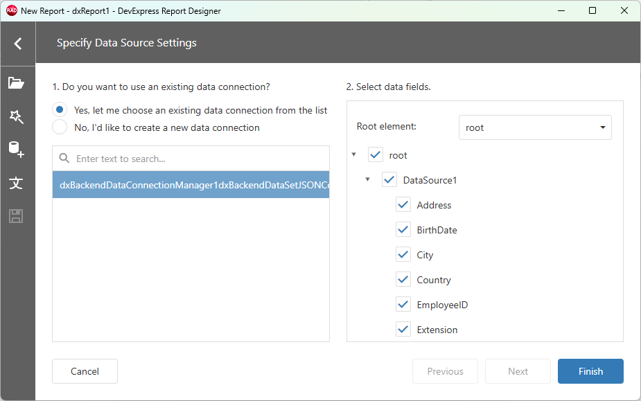 DevExpress Reports for Delphi/C++Builder: Review Loaded Dataset Fields