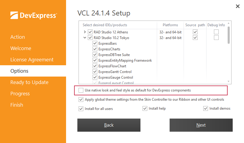 VCL Shared Libraries: The Global Native Style Usage Installer Option