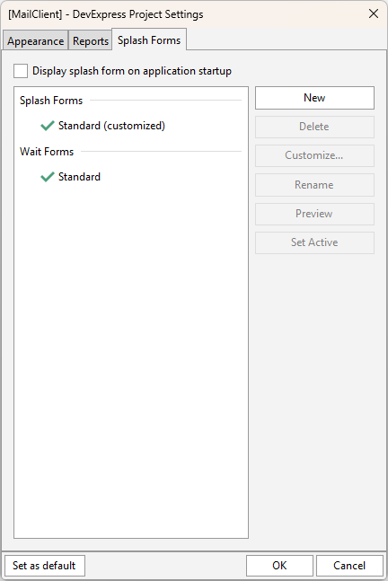VCL Shared Libraries: The "Project Settings" Dialog — Splash Form-Related Settings