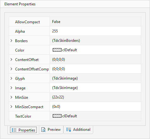 VCL Shared Libraries: Skin Editor - Element Properties