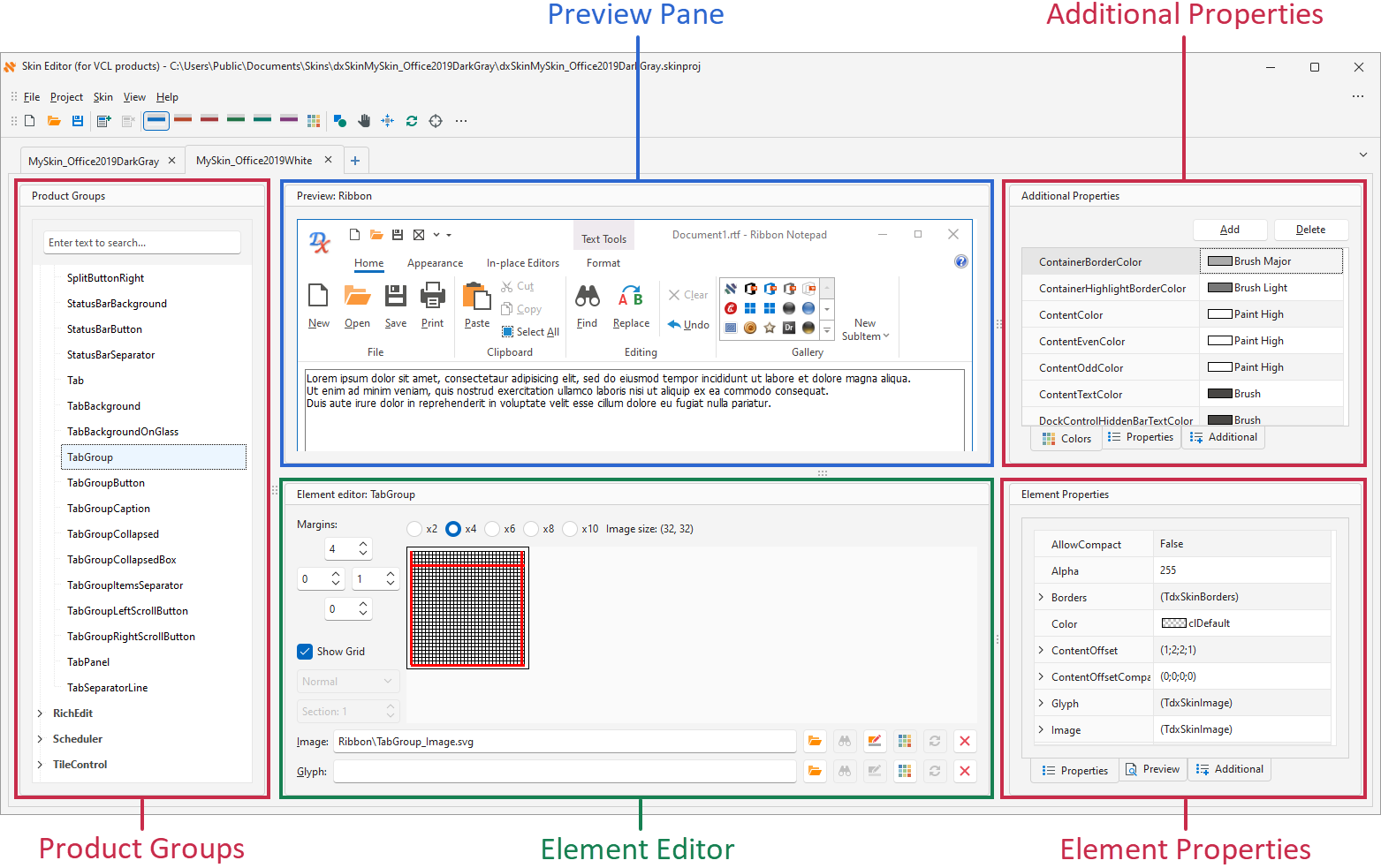 VCL Shared Libraries: Skin Editor - Skin Tab Layout