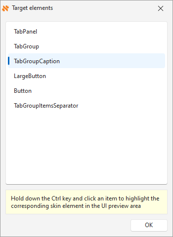 VCL Shared Libraries: Skin Editor - Preview - Target Element Dialog