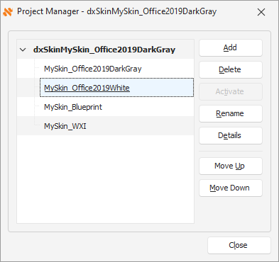 VCL Shared Libraries: Skin Editor - Project Manager