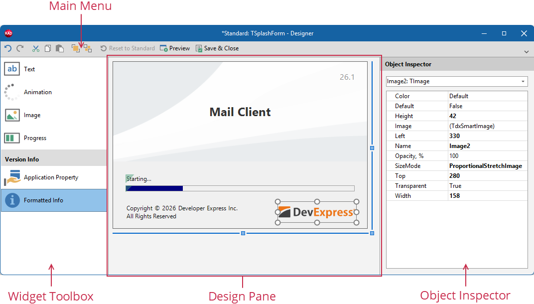 VCL Shared Libraries: The "Splash Form Designer" Dialog UI Layout
