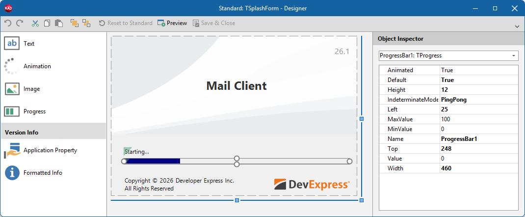 VCL Shared Libraries: The Splash Form Designer Dialog