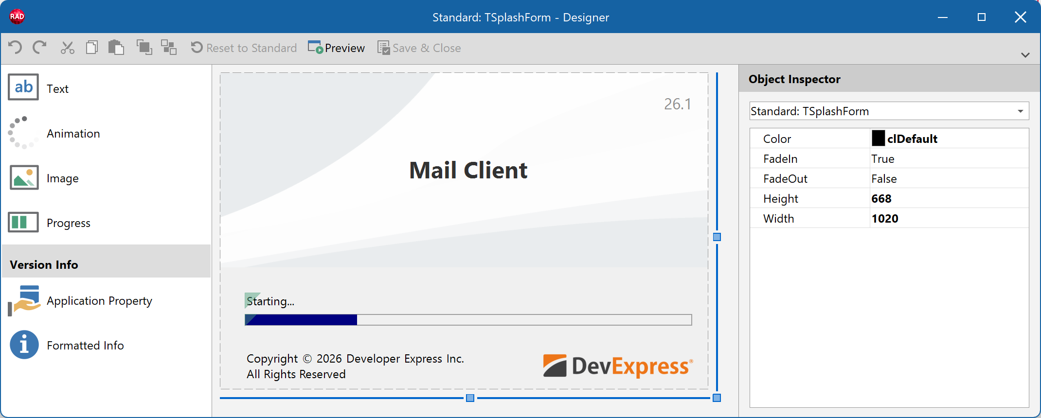 TdxSplashForm Class | VCL | DevExpress Documentation