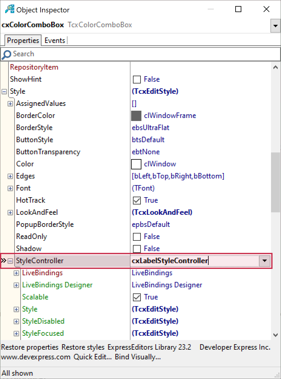 TcxContainerStyle.StyleController Property | VCL | DevExpress Documentation