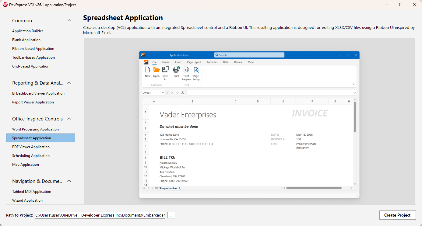 VCL Template Kit — Spreadsheet Application Template