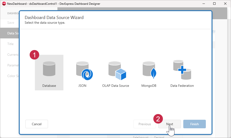 VCL Dashboards: The Data Source Wizard — 'Select the Data Source Type' Dialog
