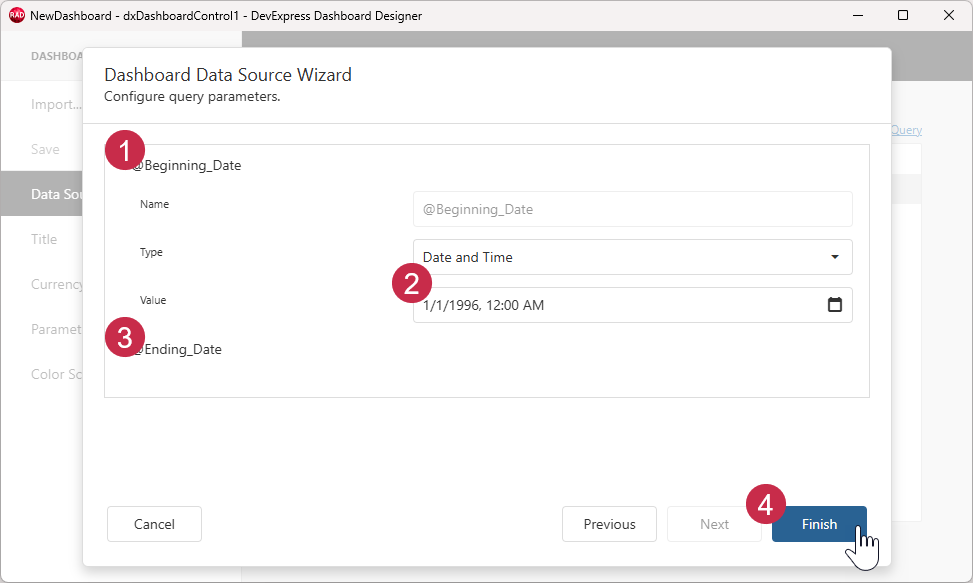 VCL Dashboards: The Data Source Wizard — The 'Configure Query Parameters' Dialog