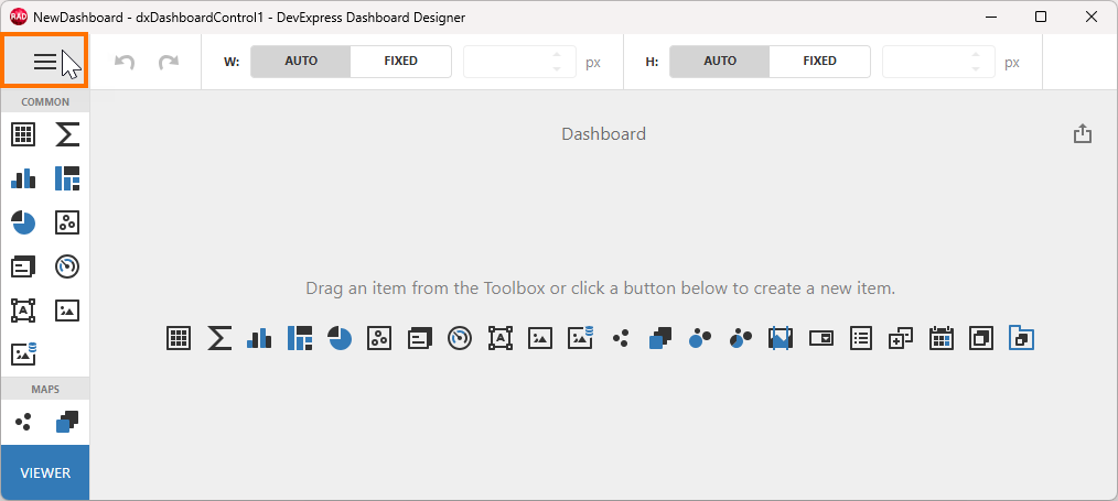 VCL Dashboards: The Dashboard Designer Hamburger Button