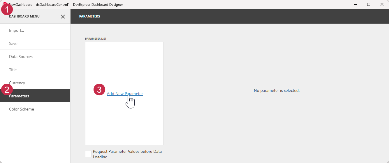 VCL Dashboards: The Dashboard Designer Menu — Parameters
