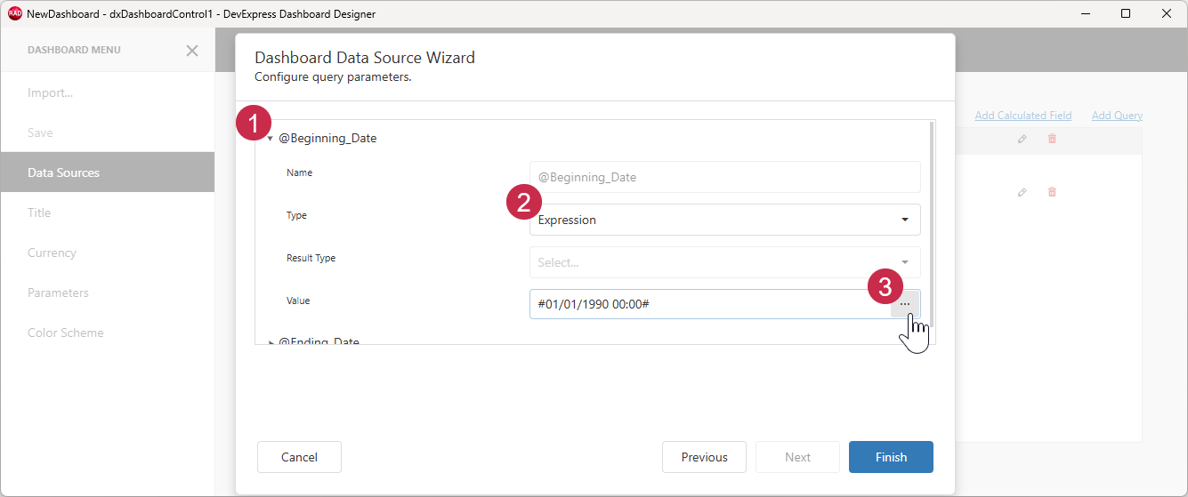 VCL Dashboards: The Dashboard Designer — Data Source Wizard, Configure Query Parameters