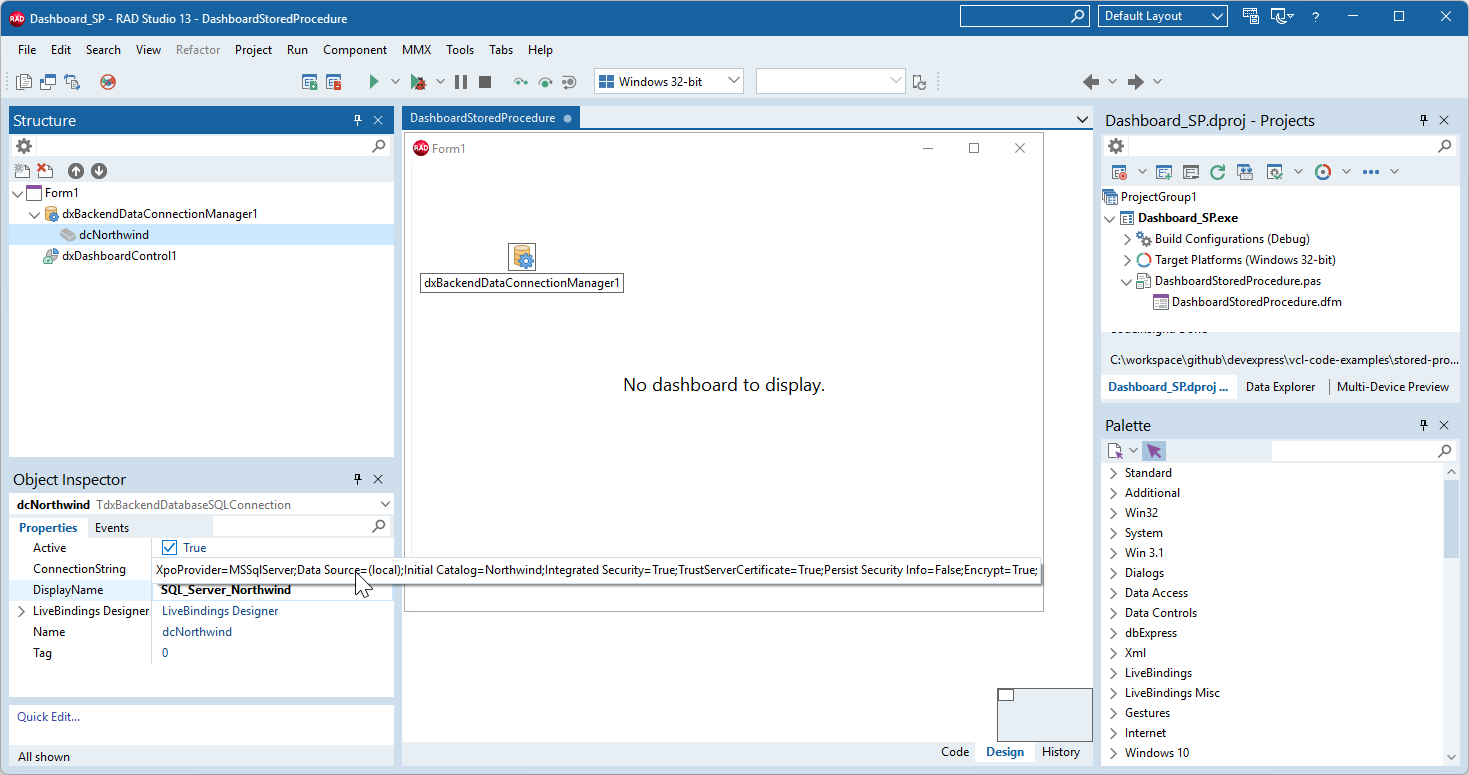 VCL Dashboards: A Form with Required Components and a Database Connection String