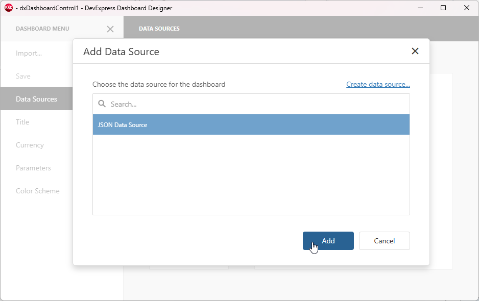 VCL Dashboards: Add the Configured Data Source