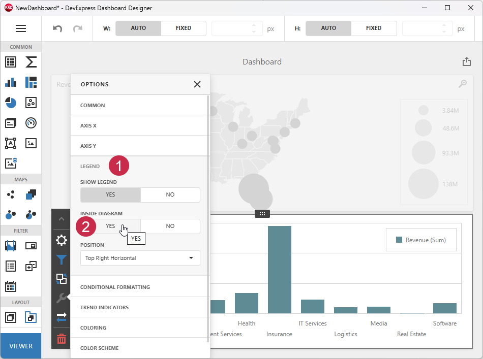 VCL Dashboards: Position the Legend within the Chart Area