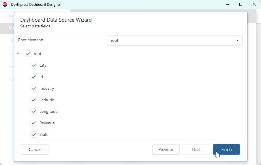VCL Dashboards: Review and Select Loaded Dataset Fields
