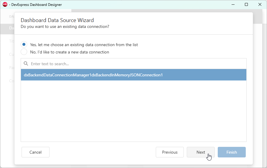 VCL Dashboards: Select the Previously Configured Data Connection Component