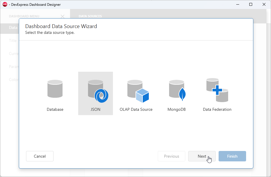 VCL Dashboards: Dashboard Designer — The "Dashboard Data Source Wizard" Dialog