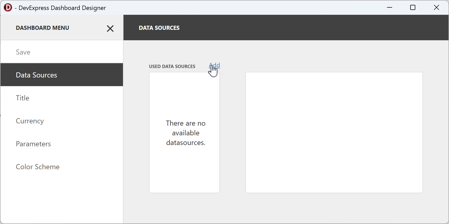VCL Dashboard: Dashboard Designer — The "Data Sources" Pane