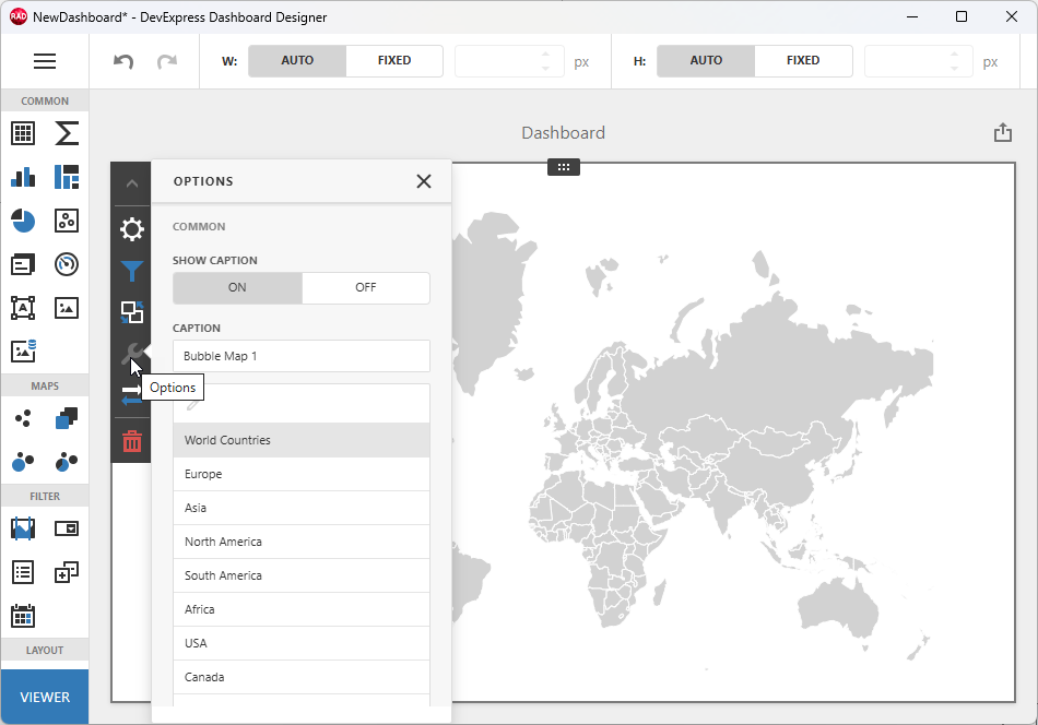 VCL Dashboards: Display the "Options" Callout