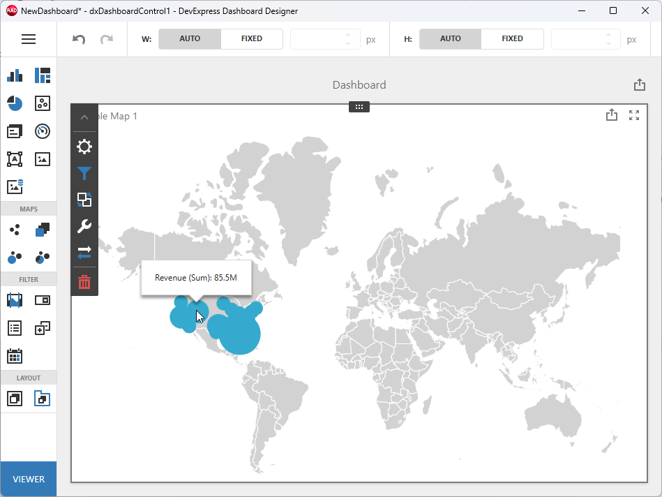 VCL Dashboards: Data Point Bubbles on the World Map