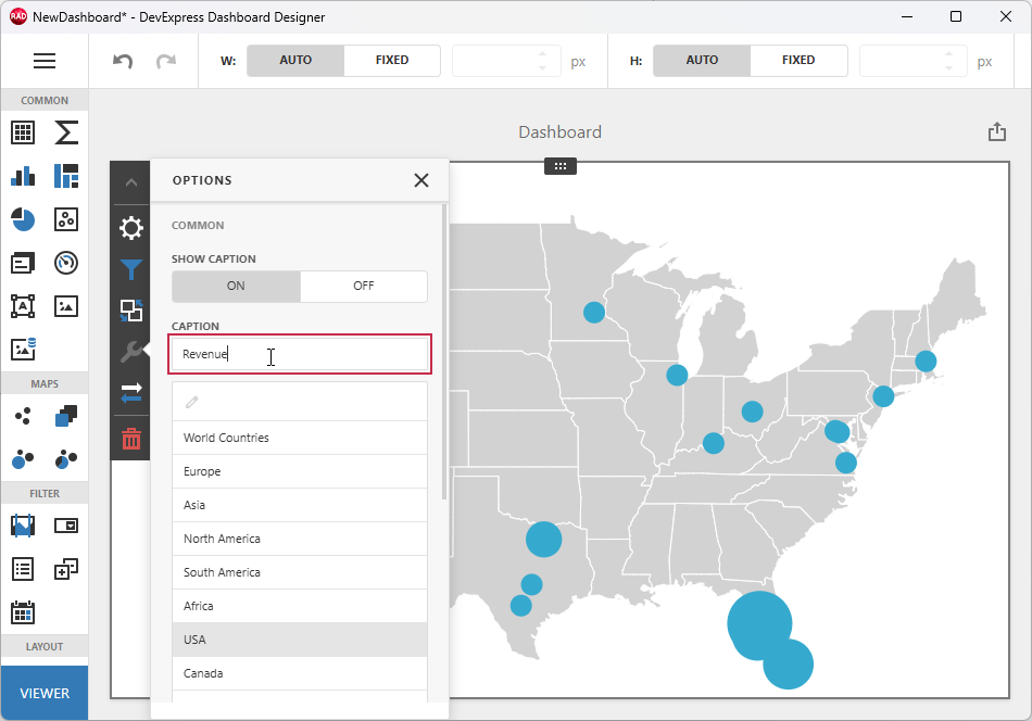 VCL Dashboards: Rename the Bubble Map Item