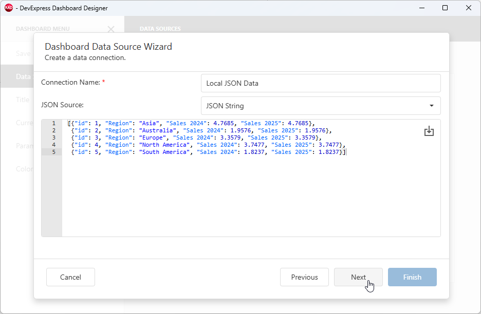 VCL Dashboards: Dashboard Designer - Configure the Data Source and Specify Data