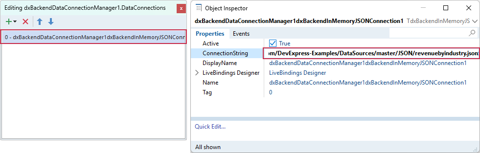 VCL Dashboards: Paste the Path to a JSON File as a Connection String