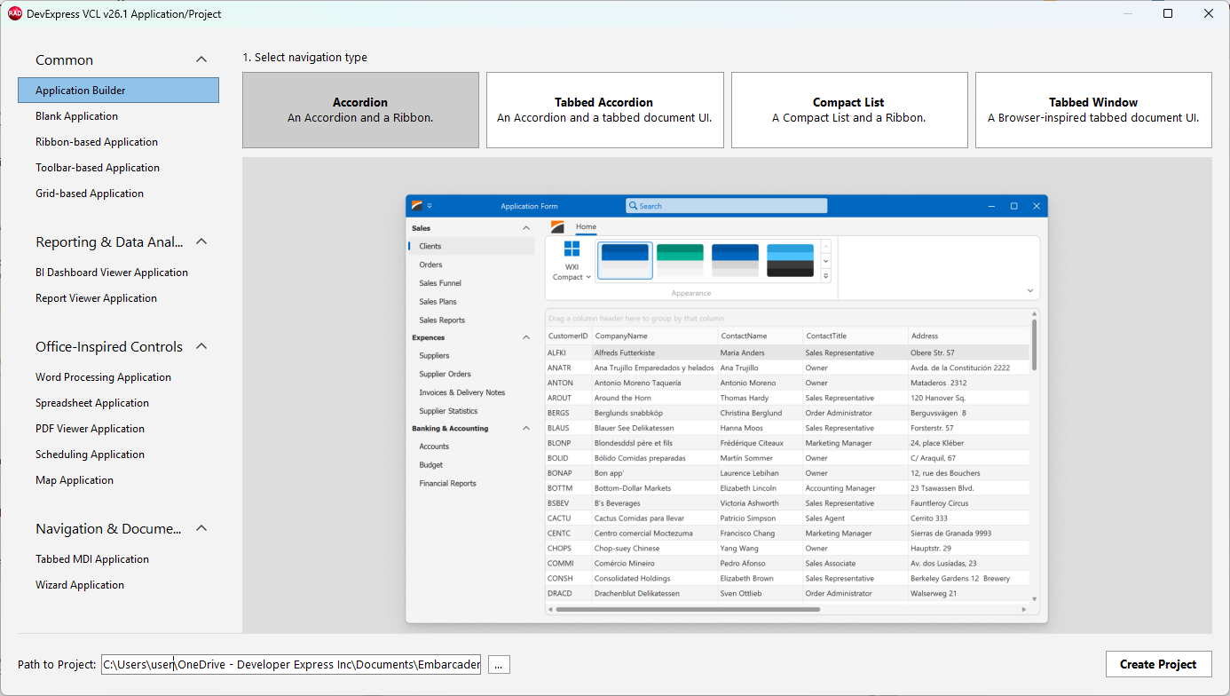 VCL Dashboards: Select a Navigation UI Type in the "Application Builder" Template