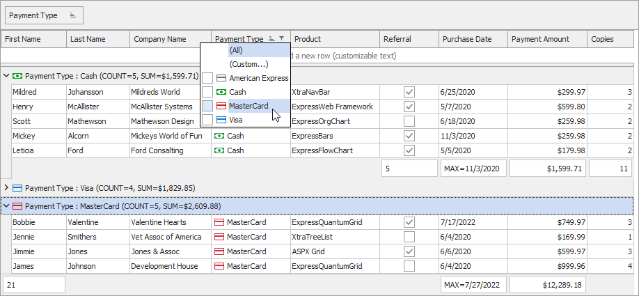 A Filter Pop-Up Window Example