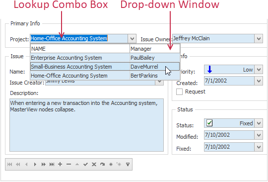 Lookup Combo Box Example