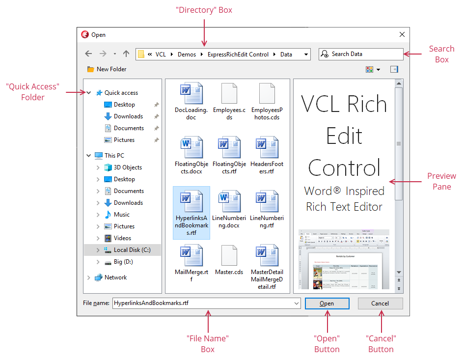 VCL Editors Library: The Open Dialog Form