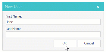 A simple modal dialog box with user input validation