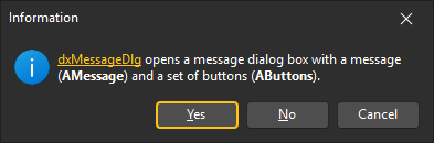 VCL Editors Library: A Message Box Example with a Formatted Message, Information Icon, and 