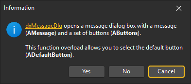 VCL Editors Library: A Message Box Example with a Formatted Message, Information Icon, and 