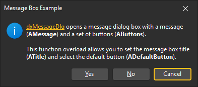 VCL Editors Library: A Message Box Example with a Formatted Message, Information Icon, and 