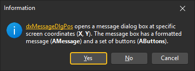 VCL Editors Library: A Message Box Example with a Formatted Message, Information Icon, and 