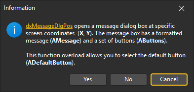 VCL Editors Library: A Message Box Example with a Formatted Message, Information Icon, and 