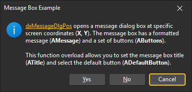VCL Editors Library: A Message Box Example with a Formatted Message, Information Icon, and 