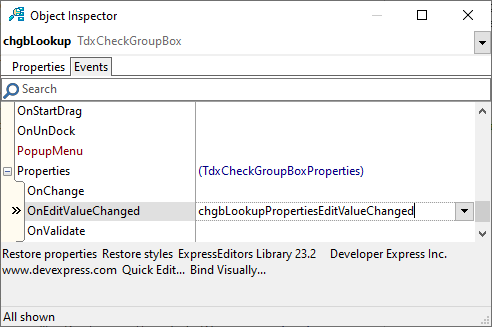 VCL Editors Library: Editor Setting Events in the Object Inspector