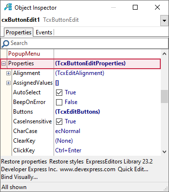 VCL Editors Library: Expand the Properties Node in the Object Inspector