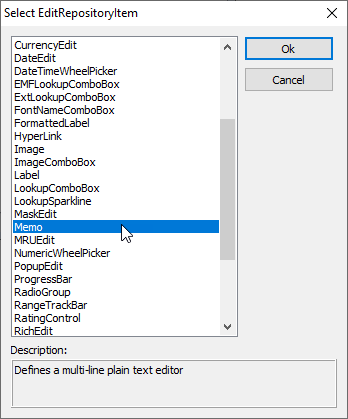 VCL Editors Library: An Edit Repository Item Creation Dialog