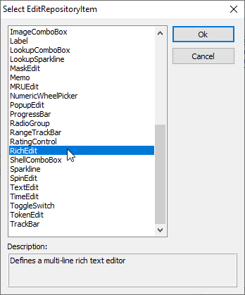 VCL Editors Library: An Edit Repository Item Creation Dialog